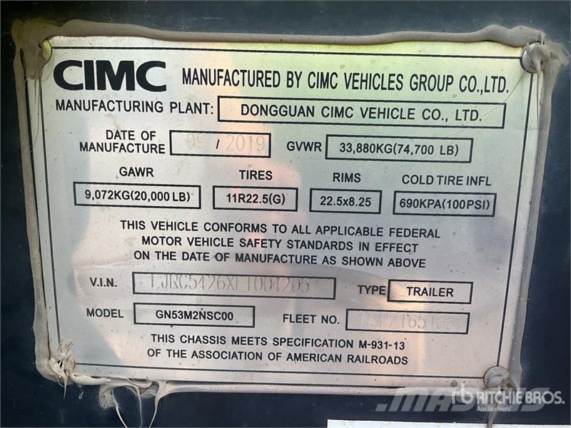 CIMC GN53M2NSC00 T/A Chassis Trailer Container Trailer Konteineriekrāvēji