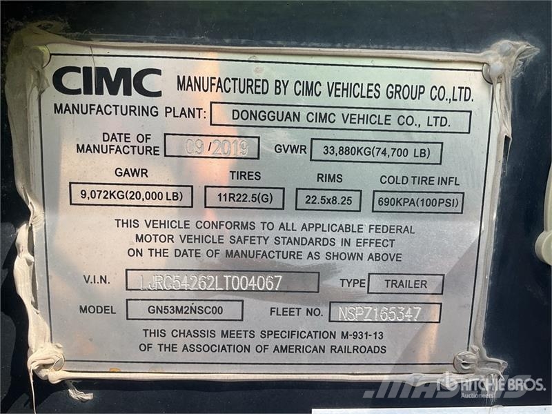 CIMC GN53M2NSC00 T/A Chassis Trailer Container Trailer Konteineriekrāvēji