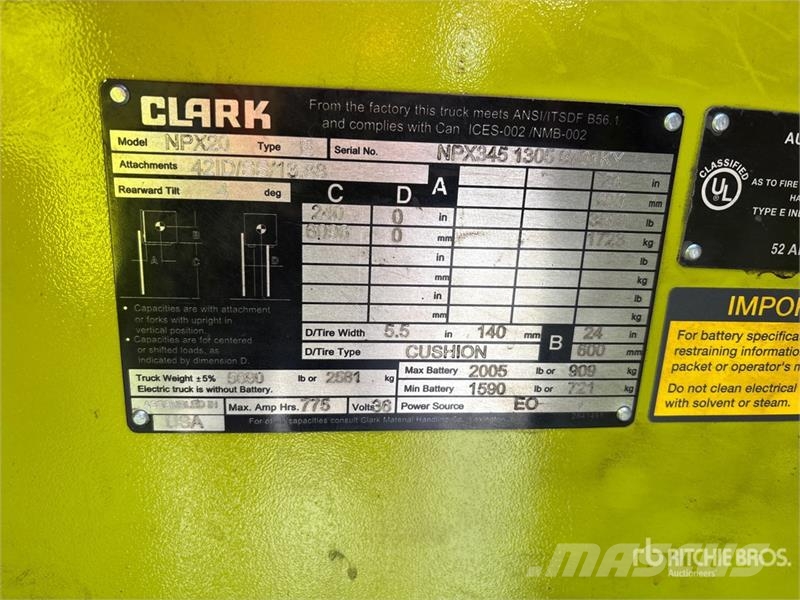 Clark NPX20 3800 lb Electric Forklift 电动叉车
