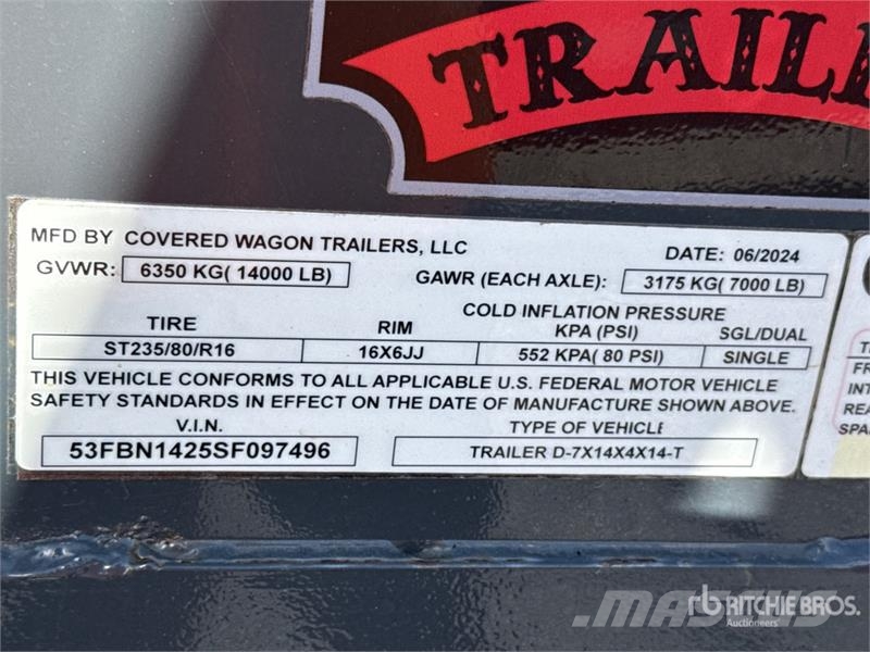  Covered Wagon D-7X14X4X14-T 14 ft T/A Dump Utility Bañeras