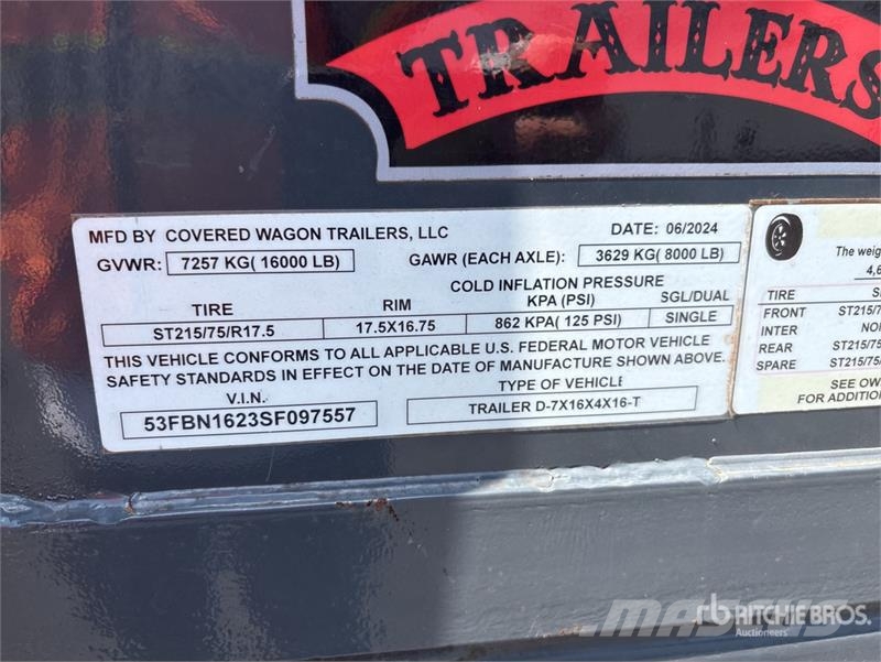 Covered Wagon D-7X16X4x16 Dump Utility Trailer 티퍼 트레일러