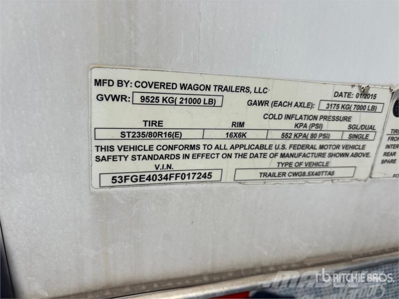  Covered Wagon Trailers CWG8.5x40TTA5 40 ft Tri/A P 가공 장비