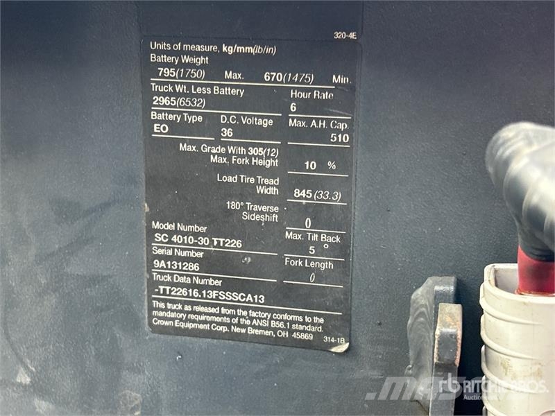 Crown SC 4010-30 TT226 2500 lb Electric Forklift Elektrostapler