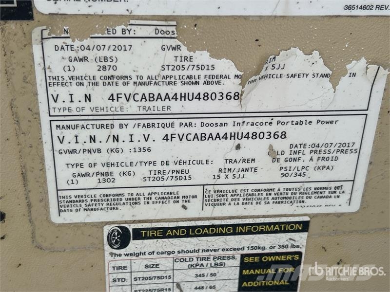 Doosan 185WDO-T4F 185 cfm Mobile Air Compressor (Inoperab Kompressoren
