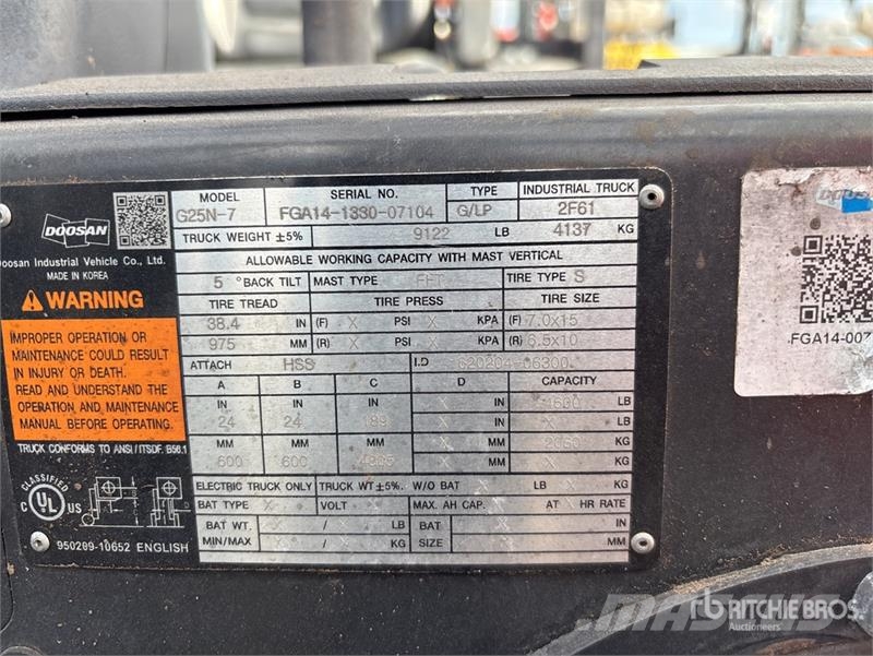 Doosan G25N-7 4600 lb Pneumatic Tire Forklift Viličari - ostalo