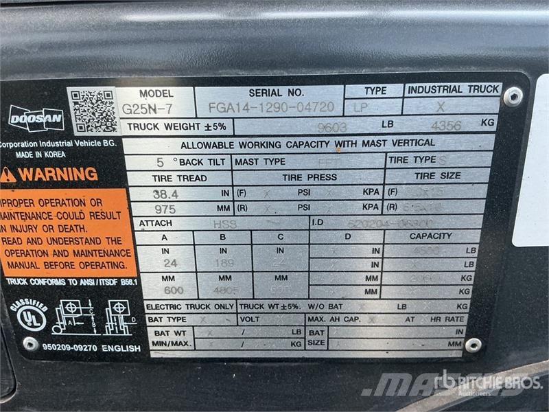 Doosan G25N-7 4600 lb Forklift Gaffeltrucker - Annet