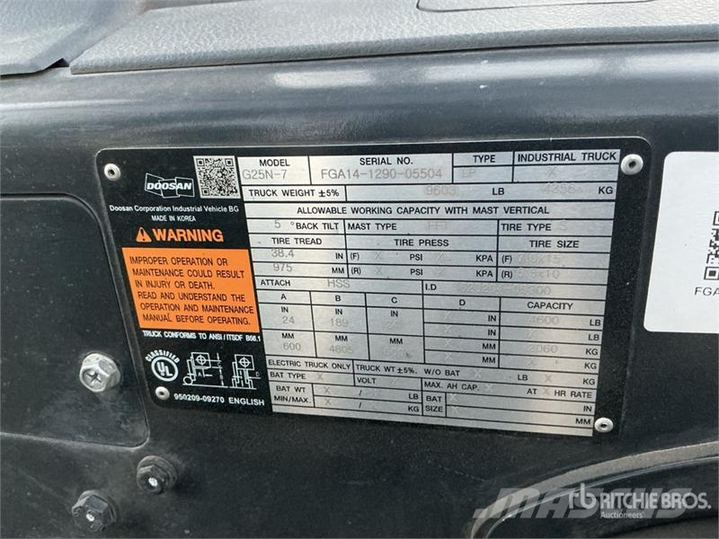 Doosan G25N-7 4600 lb Forklift Інше