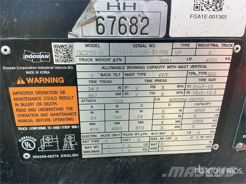Doosan GC25S-9 4600 lb Cushion Tire Forklift شاحنات ذات رافعات شوكية - أخرى