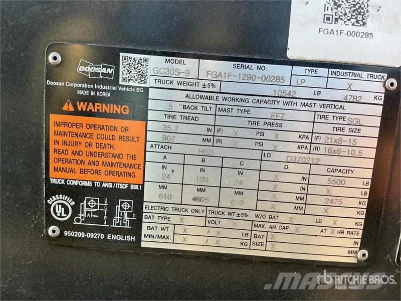 Doosan GC30S-9 Cushion Tire Forklift Gaffeltrucker - Annet