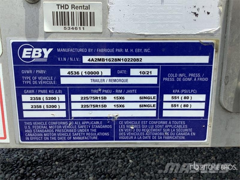 EBY 16 ft T/A Equipment Trailer Auto pārvadāšanas treileri