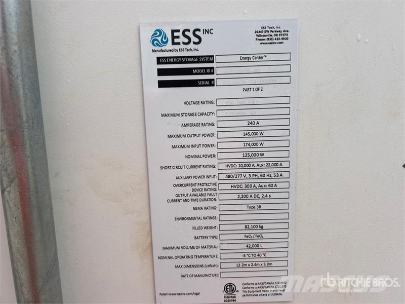 ESS Inc. SS1-0030-01 145 kW Containerized Battery Outros Florestal