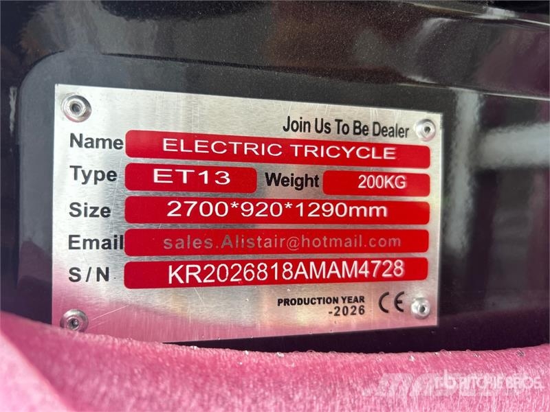  ET13-BLACK Quantity of (4) Electric Trike (Unused) Automašīnas