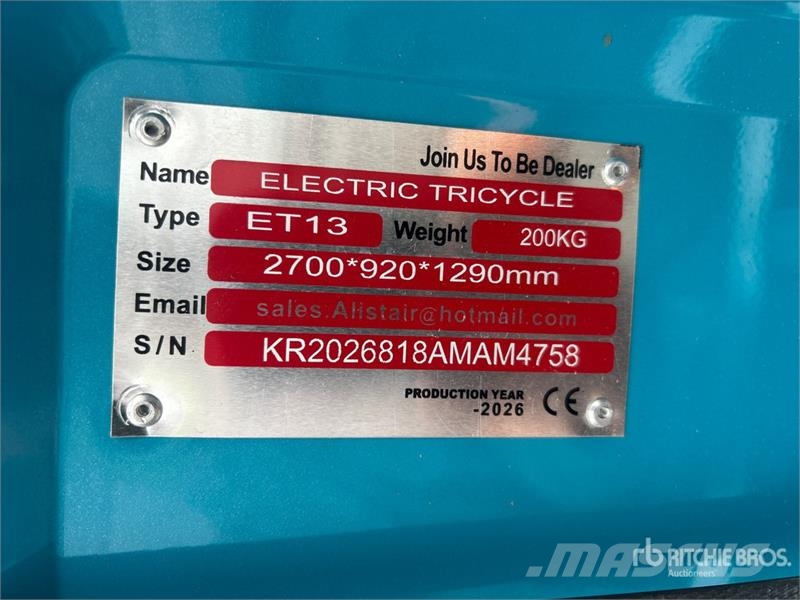 ET13-BLACK Quantity of (4) Electric Trike (Unused) Automašīnas