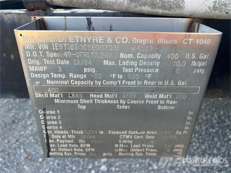 Etnyre MU4TRL T/A 400 gal Asphalt Distributor Trailer Otros remolques