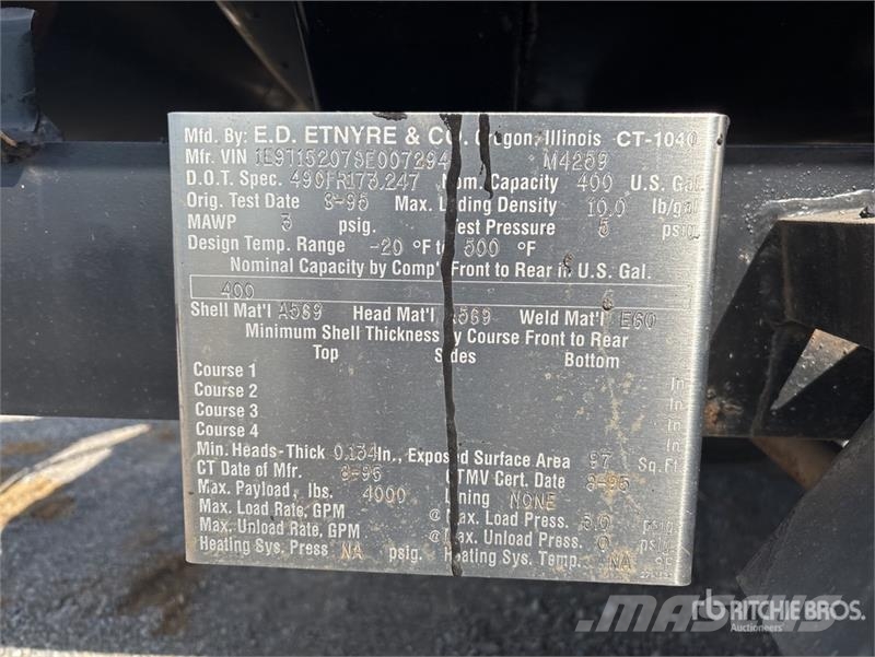 Etnyre MU4TRL T/A 400 gal Asphalt Distributor Trailer Otros remolques