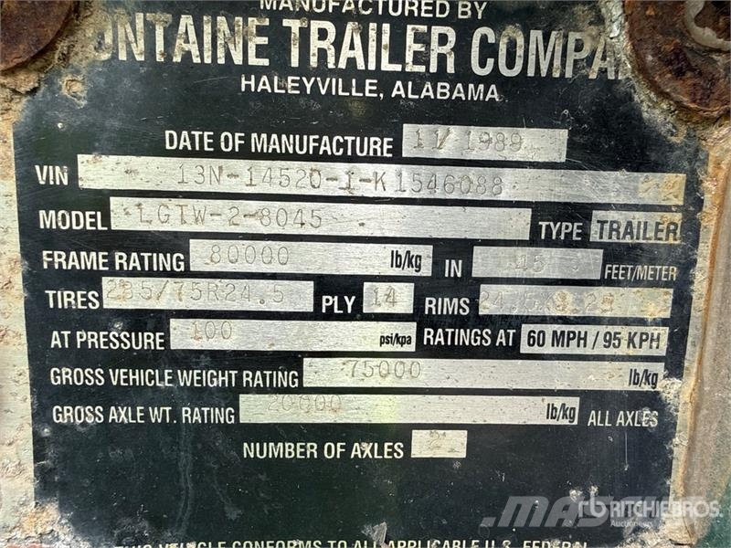Fontaine LGTW8045 45 ft T/A Pole Log Trailer 木材トレーラー