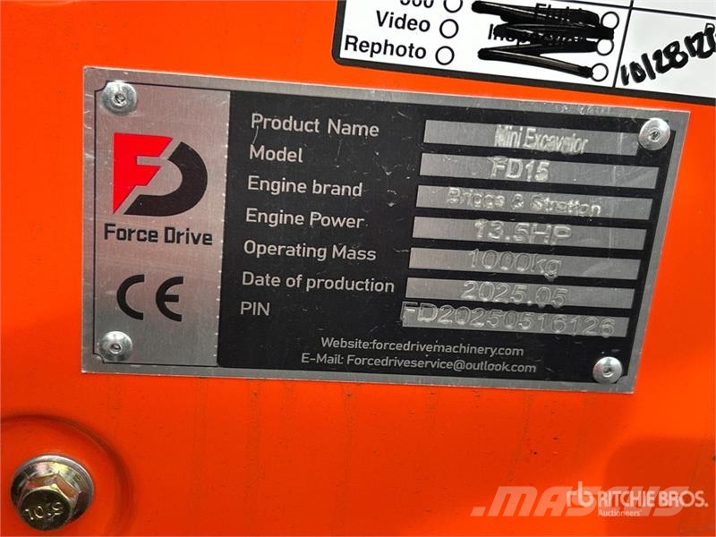 Force Drive FD15 Mini Excavator (Unused) حفارات صغيرة أقل من 7 طن (حفارات صغيرة)