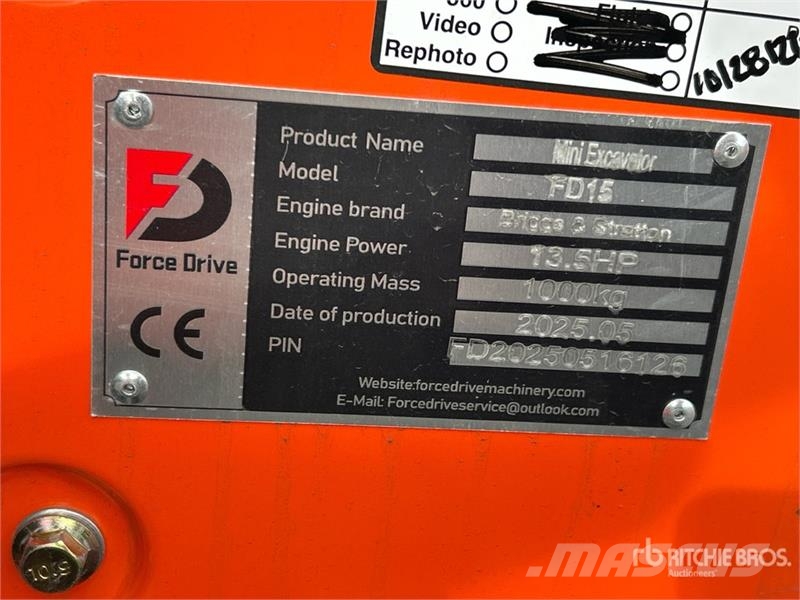 Force Drive FD15 Mini Excavator (Unused) حفارات صغيرة أقل من 7 طن (حفارات صغيرة)