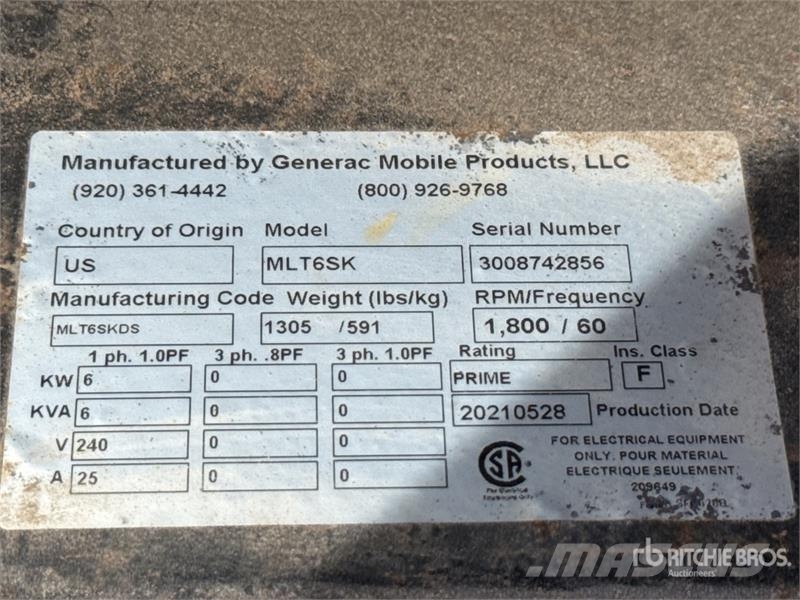 Generac MLT6SKDS 6 kW Light Tower Osvetľovacie stožiare