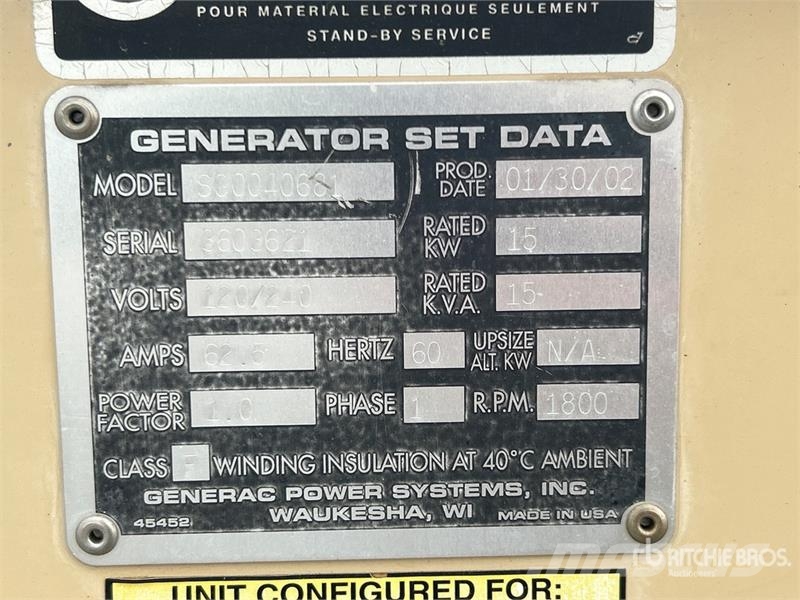 Generac SG0040681 15 kW Generator Set (Inoperable) Dieselgeneratorer