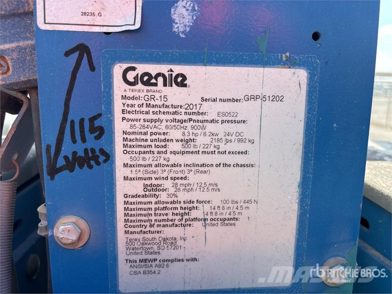 Genie GR15 Vertical Mast Lift Vertikálne stĺpové výťahy