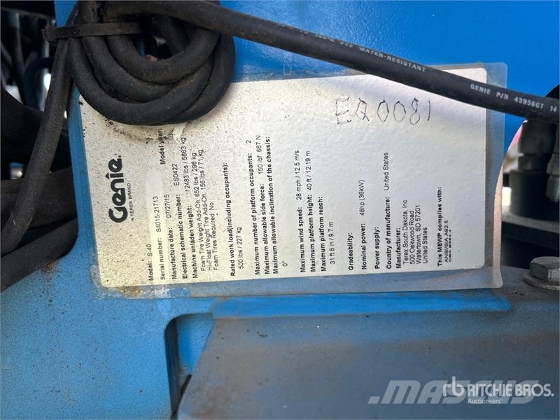 Genie S-40 4WD Diesel Telescopic Boom Lift Plataformas con brazo de elevación telescópico