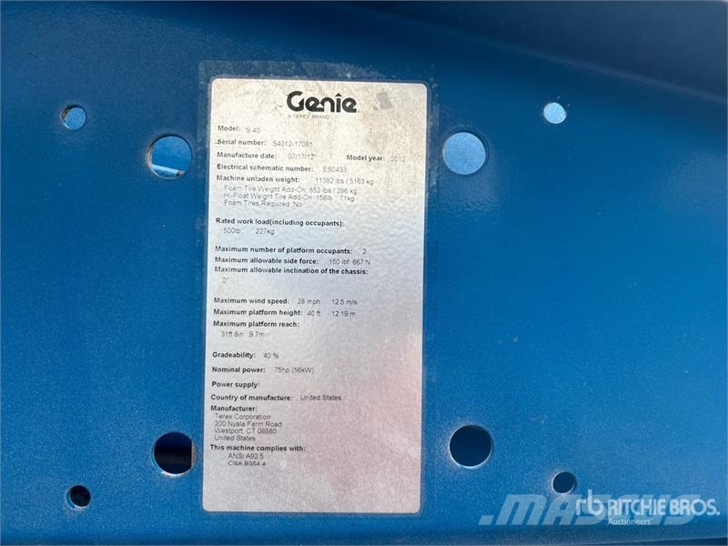 Genie S-40 4WD Dual Fuel Telescopic Boom Lift Piattaforme a braccio telescopico