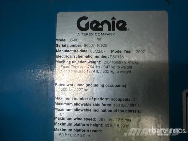Genie S-60 Crawler Diesel Telescopic Boom Lift Teleskopiskie pacēlāji