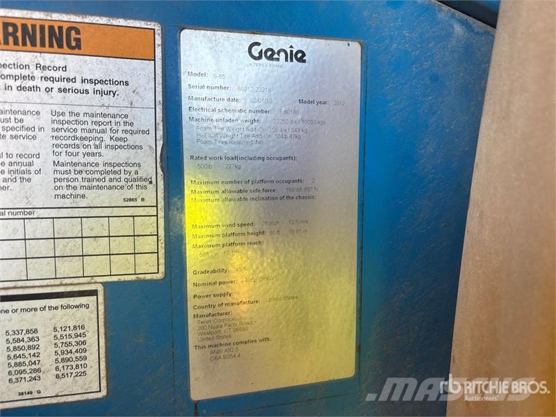 Genie S-65 4WD Diesel Telescopic Boom Lift Nacelles télescopiques