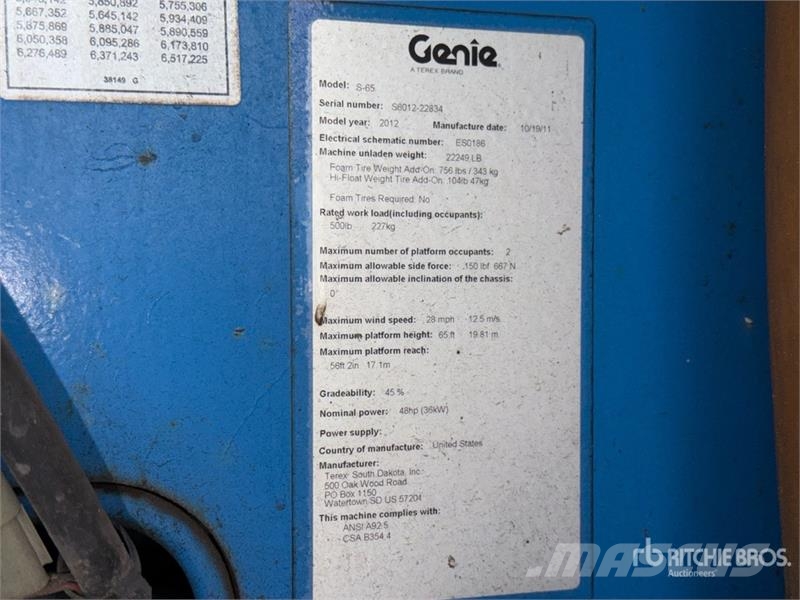 Genie S-65 4WD Diesel Telescopic Boom Lift Teleskopske dvižne ploščadi