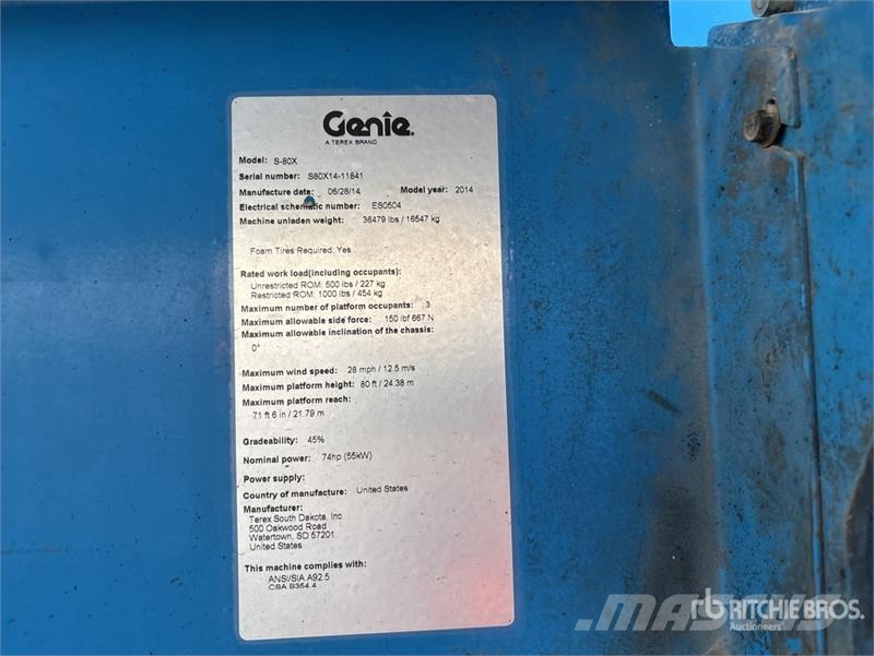 Genie S-80X 4WD Diesel Telescopic Boom Lift رافعات سلة تلسكوبية