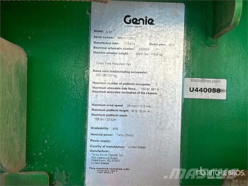 Genie S-85 Plataformas elevatórias telescópicas