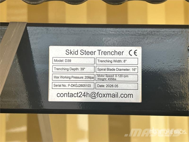  GIYI D39 39 in Skid Steer Trencher (Unused) 트렌처
