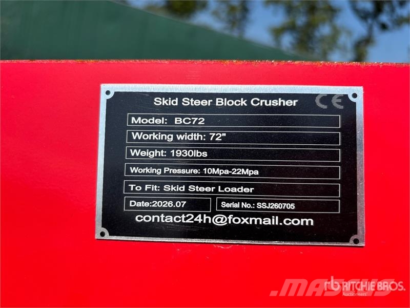 GIYI GY-BC72 72 in Skid Steer Block Crusher (Unuse Andre komponenter