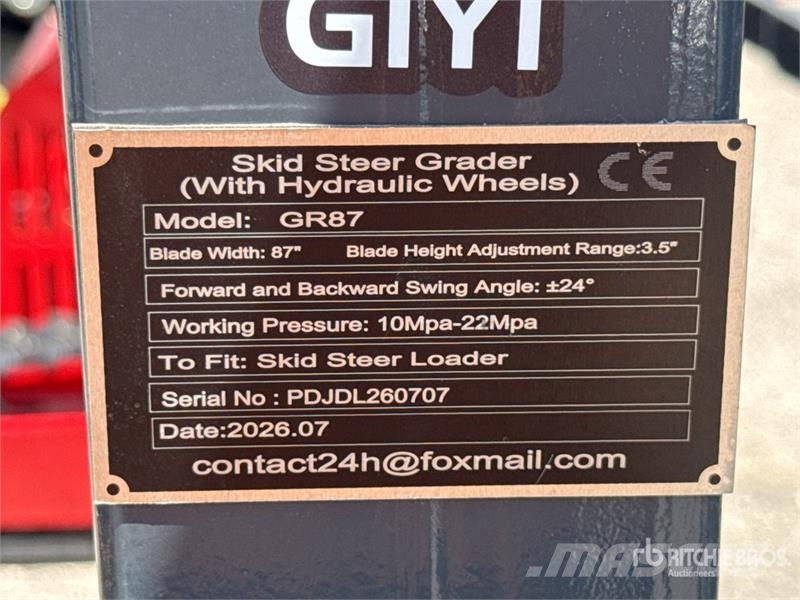 GIYI GY-GR87 87 in Skid Steer Grader (Unused) Altri componenti