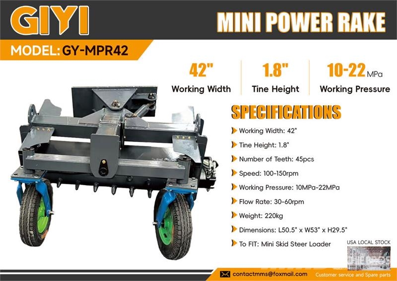 GIYI GY-MPR42 42 in Mini Skid Steer Power Rake (Un 耙與翻草機