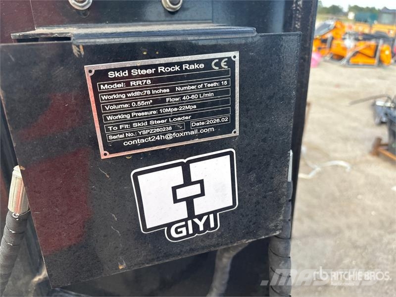 GIYI GY-RR78 78 in Skid Steer Rock Rake (Unused) مكونات أخرى