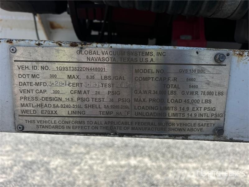 Global Vacuum Systems 130 bbl T/A Vacuum Tanker Tr Remorque citerne