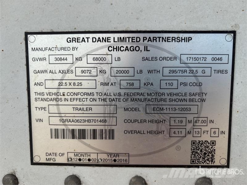 Great Dane 53 ft T/A 53 ft x 102 in T/A Refrigerated Trailer Semi remorque frigorifique