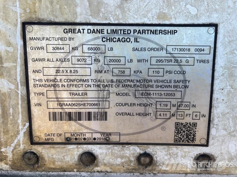 Great Dane 53 ft T/A 53 ft x 102 in T/A Refrigerated Trailer Kylmä-/Lämpökoripuoliperävaunut