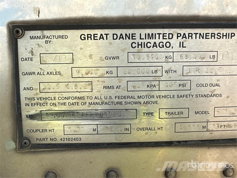 Great Dane 53 ft x 102 in T/A Multi -Temp Refrigerated Traile Piekabes ar temperatūras kontroli