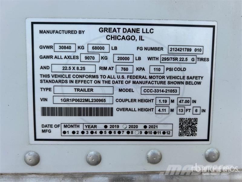 Great Dane 53 ft x 102 in T/A Van Trailer Gesloten opbouw trailers