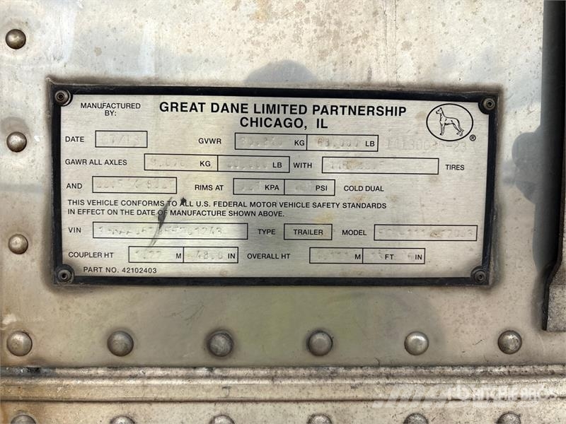 Great Dane 53 ft x 102 in T/A Refrigerated Trailer 온도 조절식 세미 트레일러