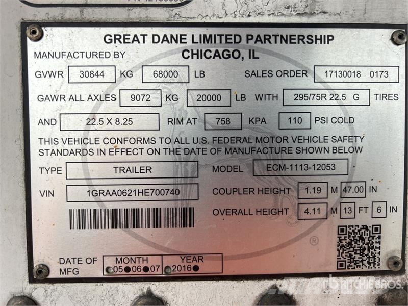 Great Dane 53 ft x 102 in T/A Refrigerated Trailer Kühlauflieger