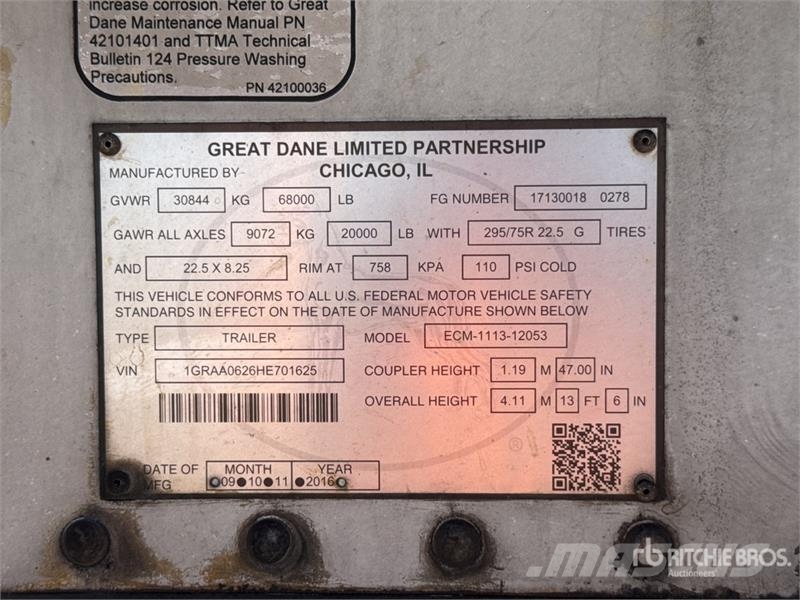 Great Dane 53 ft x 102 in T/A 53 ft T/A Refrigerated Trailer Semi-remorci cu temperatura controlata