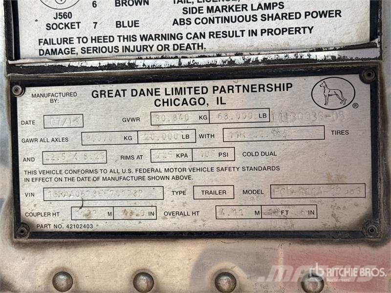 Great Dane 53 ft x 102 in T/A Refrigerated Trailer Semi remorque frigorifique