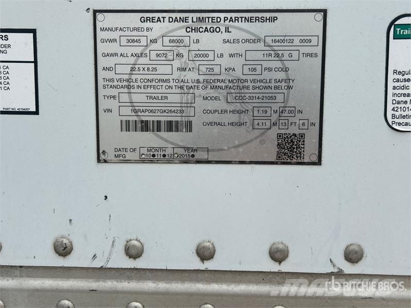 Great Dane CCC-3314-21053 53 ft x 102 in T/A Van Trailer 箱體拖車