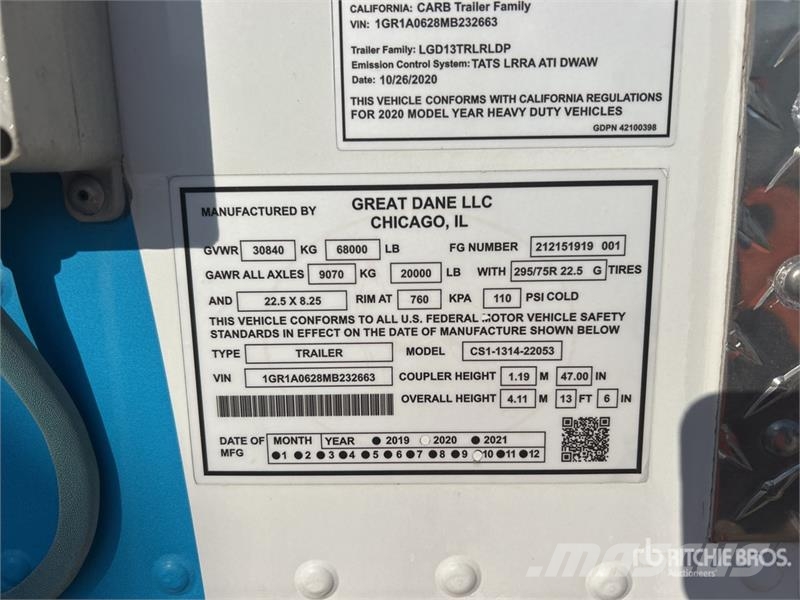 Great Dane CS1-1314-22053 53 ft x 102 in T/A Van Trailer Cajas de remolque