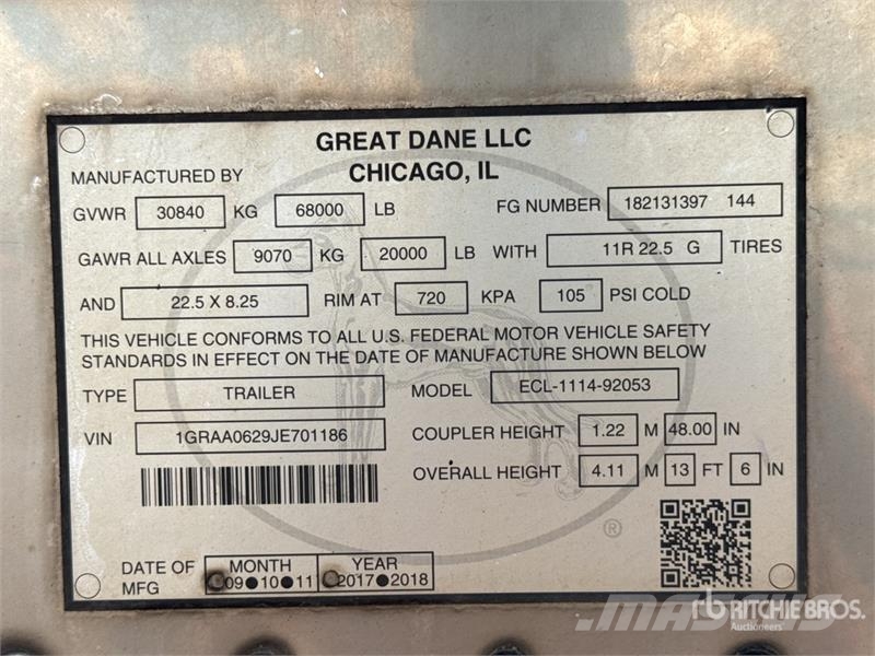 Great Dane ECL-1114-92053 53 ft x 102 in T/A Refrigerated Tra Kühlauflieger