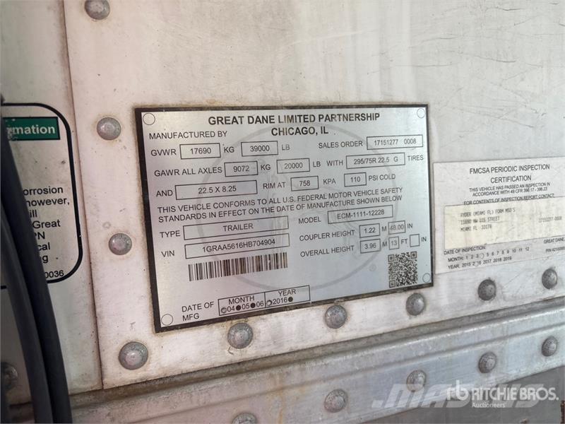 Great Dane ECM-1111-12228 28 ft S/A Refrigerated Trailer Piekabes ar temperatūras kontroli